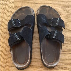 Birkenstock Black Suede Two-Buckle Slide Sandals